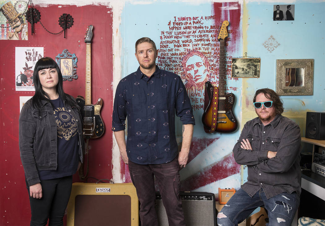 Las Vegas rock band The Dirty Hooks featuring Jenine Cali, Bobby McCall and Anthony Ratto on Friday, January 19, 2018, at the bands studio, in Las Vegas. The Dirty Hooks will start a tour with Sto ...