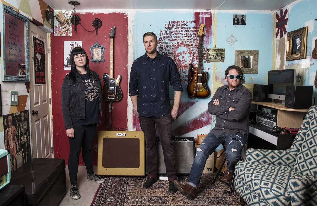 Las Vegas rock band The Dirty Hooks featuring Jenine Cali, Bobby McCall and Anthony Ratto on Friday, January 19, 2018, at the bands studio, in Las Vegas. The Dirty Hooks will start a tour with Sto ...