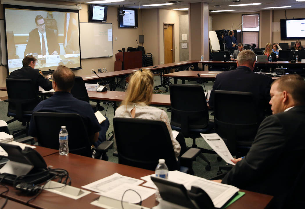 Caleb Cage, chief of the Nevada Division of Emergency Management, speaks via teleconference from Carson City during the Nevada Homeland Security Commission meeting on Monday, Jan. 29, 2018, in Las ...