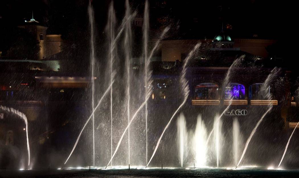 A look at the Bellagio Fountain show as it plays Cher's "Believe" on Wednesday, Jan. 17, 2018. (Tom Donoghue)