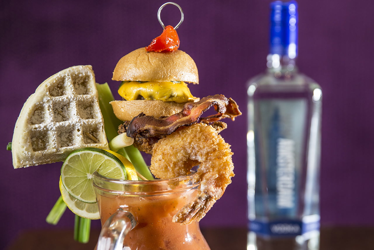 Bloody mary pitcher in Las Vegas is topped with a full meal — VIDEO