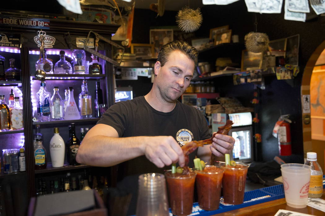 Terry Stevens makes bloody marys at the Coffee Cup in Boulder City, Thursday, Feb. 8, 2018. Terry is the son of the Coffee Cup owners Al and Carri Stevens. Erik Verduzco Las Vegas Review ...
