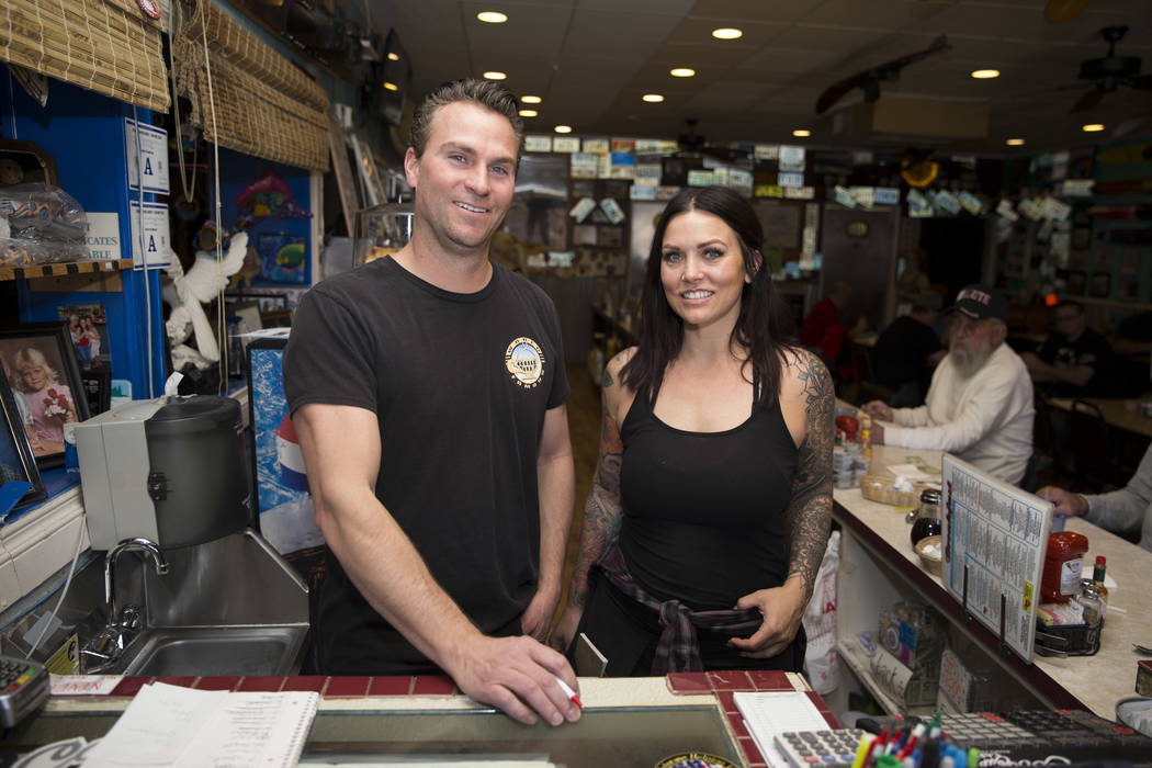 Terry Stevens, left, and his sister Lindsay, employees at the Coffee Cup in Boulder City, Thursday, Feb. 8, 2018. Terry and Lindsay are the children of the Coffee Cup owners Al and Carri ...
