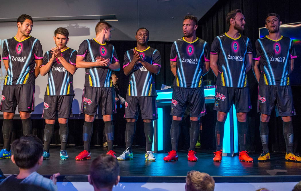The Las Vegas Lights FC soccer team shows off their new jerseys