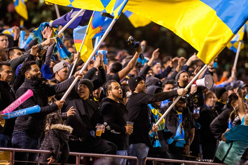 Las Vegas Lights fans cheer while playing against Montreal Impact during the first Las Vegas Lights FC game at Cashman Field in Las Vegas on Saturday, Feb. 10, 2018.  Patrick Connolly Las Vegas Re ...