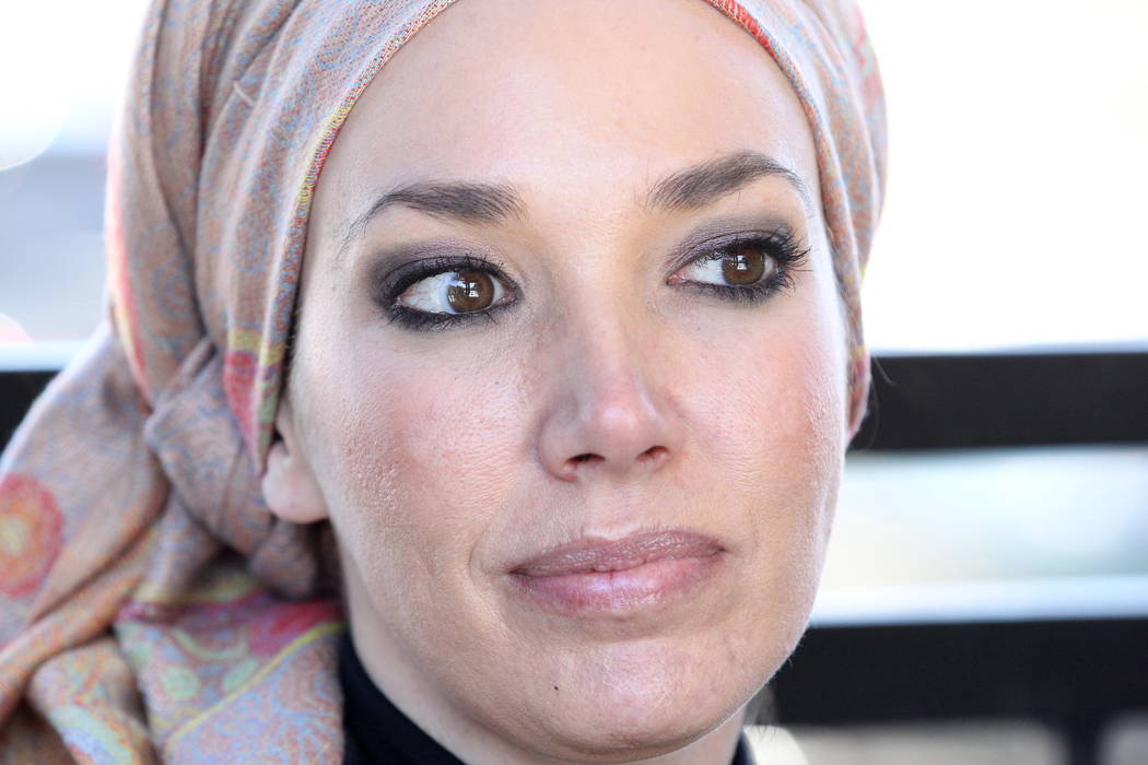 Esther Abta, 36, talks to a reporter at Coffee Bean & Tea Leaf at 9091 W. Sahara Ave. in Las Vegas on Monday, Feb. 5, 2018. Her husband, Shimon Abta, 33, returned to Israel after the U.S. gove ...