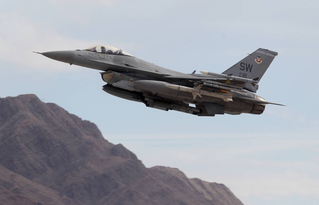 An F-16 takes off from Nellis Air Force Base in Las Vegas during Red Flag air combat exercise Tuesday, Feb. 13, 2018. K.M. Cannon Las Vegas Review-Journal @KMCannonPhoto