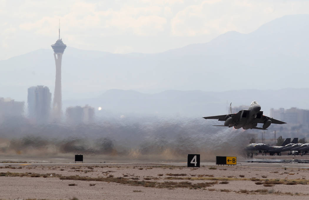 An F-15 takes off from Nellis Air Force Base in Las Vegas during Red Flag air combat exercise Tuesday, Feb. 13, 2018. K.M. Cannon Las Vegas Review-Journal @KMCannonPhoto