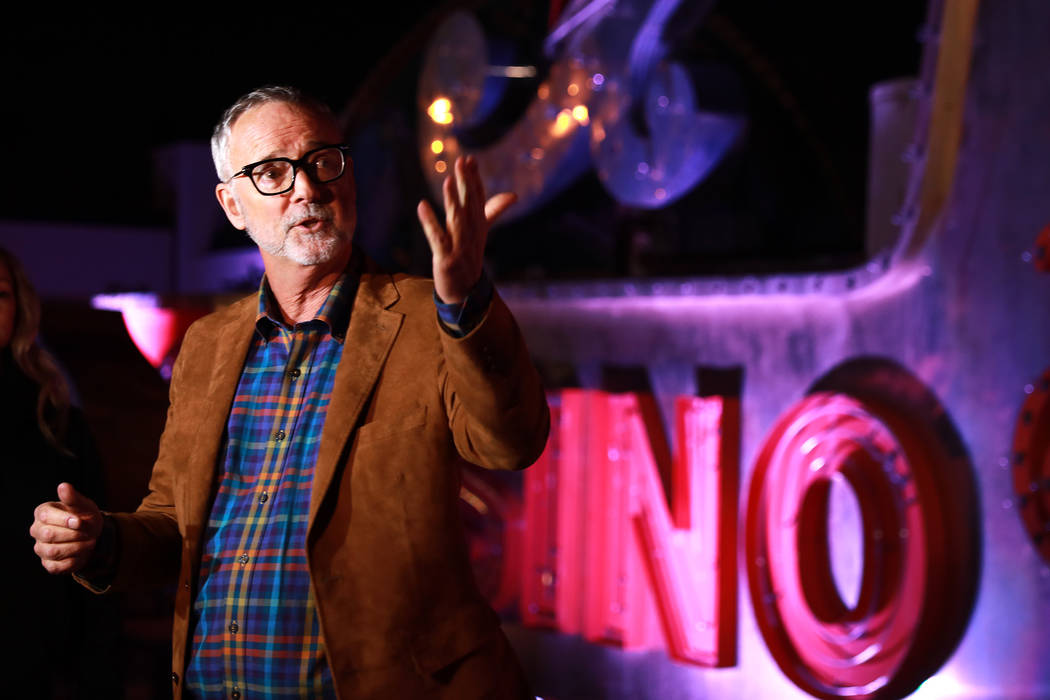 Rob McCoy, CEO of Neon Museum, points to the museum's latest exhibit, &quot;Brilliant!&quot; Рan audiovisual immersion experience that uses technology advances to reanimate 40 monume ...