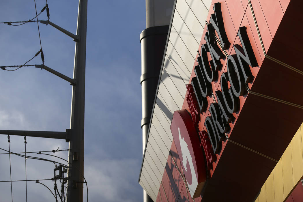 The exterior of Lucky Dragon, which shut down gaming and casino restaurant operations in early Jan., in Las Vegas on Monday, Jan. 15, 2018. (Chase Stevens/Las Vegas Review-Journal) @csstevensphoto