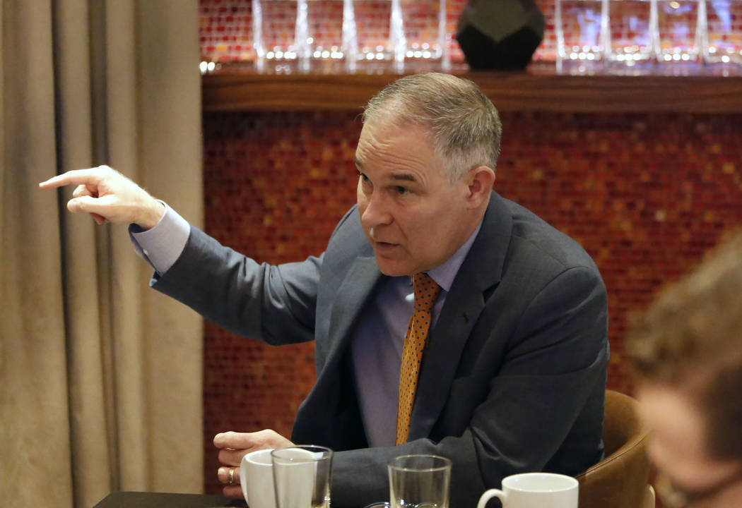 Environmental Protection Agency Administrator Scott Pruitt speaks during an interview with the Las Vegas Review-Journal Tuesday, Feb. 6, 2018, in Las Vegas. Bizuayehu Tesfaye/Las Vegas Review-Jour ...