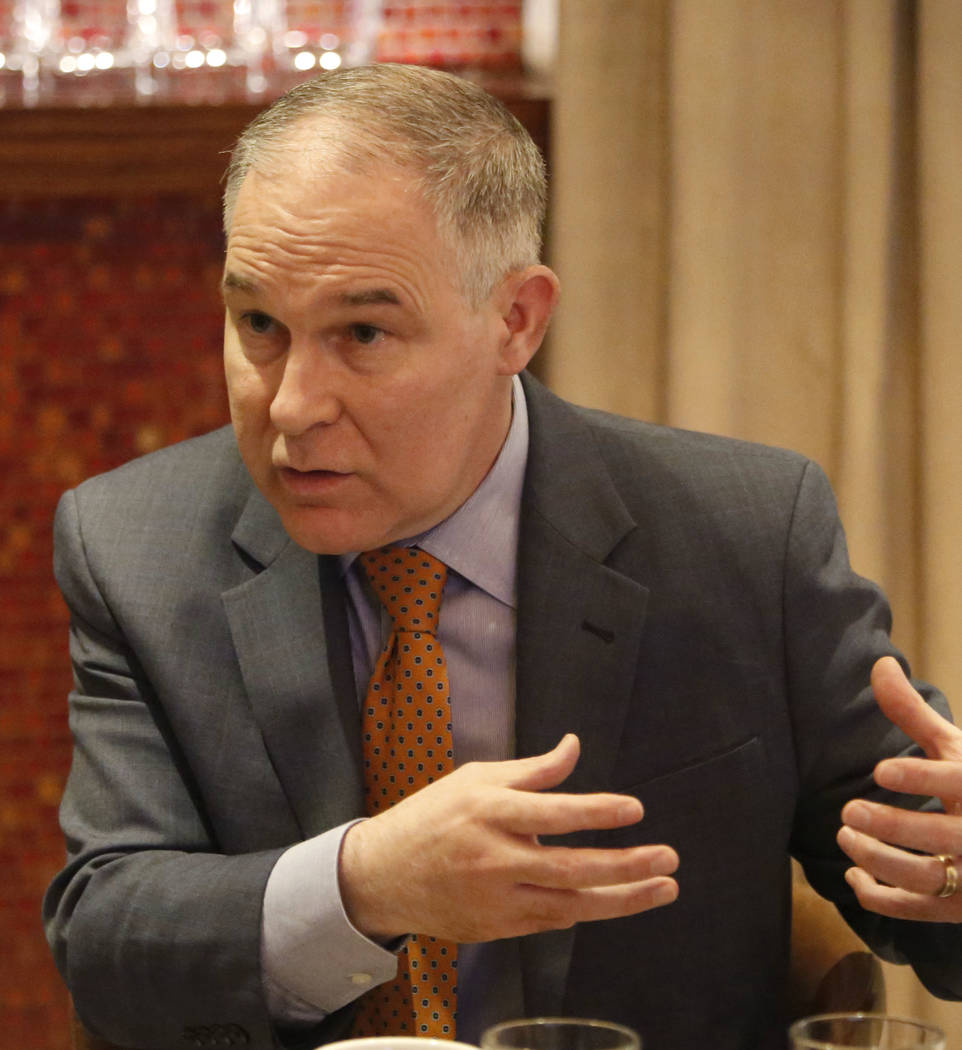 Environmental Protection Agency Administrator Scott Pruitt speaks during an interview with the Las Vegas Review-Journal Tuesday, Feb. 6, 2018, in Las Vegas. Bizuayehu Tesfaye/Las Vegas Review-Jour ...