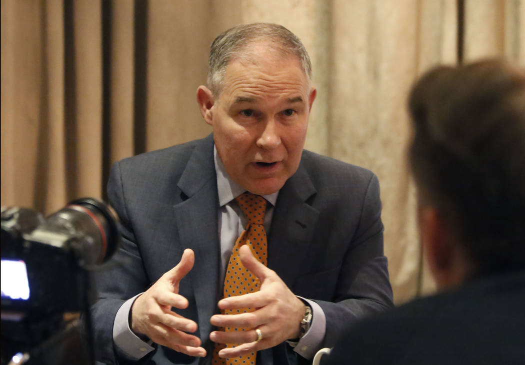 Environmental Protection Agency Administrator Scott Pruitt speaks during an interview with the Las Vegas Review-Journal Tuesday, Feb. 6, 2018, in Las Vegas. Bizuayehu Tesfaye/Las Vegas Review-Jour ...