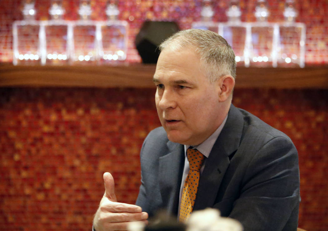 Environmental Protection Agency Administrator Scott Pruitt speaks during an interview with the Las Vegas Review-Journal Tuesday, Feb. 6, 2018, in Las Vegas. Bizuayehu Tesfaye/Las Vegas Review-Jour ...