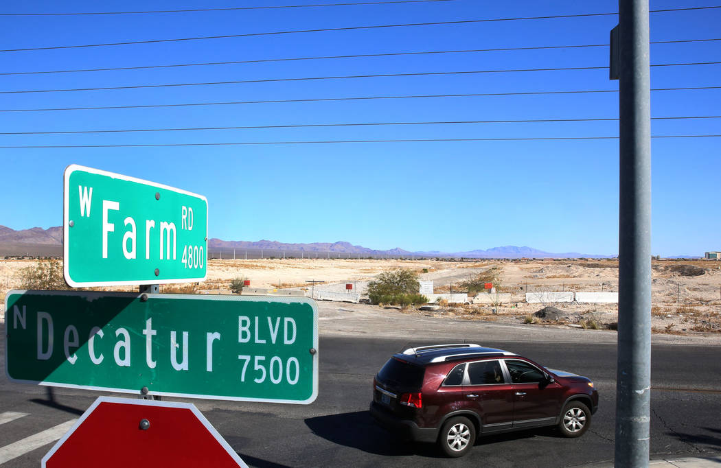 A vacant lot at the corner of Decatur Boulevard and Farm Road on Tuesday, Feb. 6, 2018, in Las Vegas. Homebuilder D.R. Horton acquired 130 acres of land in North Las Vegas' Valley Vista community. ...
