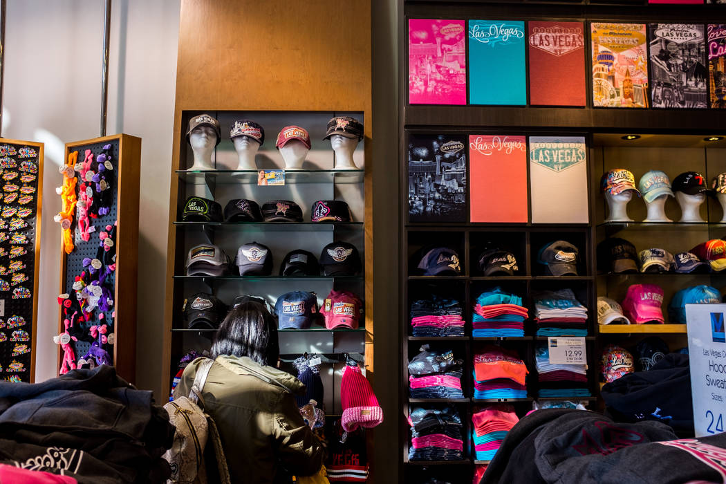 A selection of Las Vegas t-shirts and hats in ABC Stores on Las Vegas Boulevard in Las Vegas on Wednesday, Feb. 7, 2018.  Patrick Connolly Las Vegas Review-Journal @PConnPie