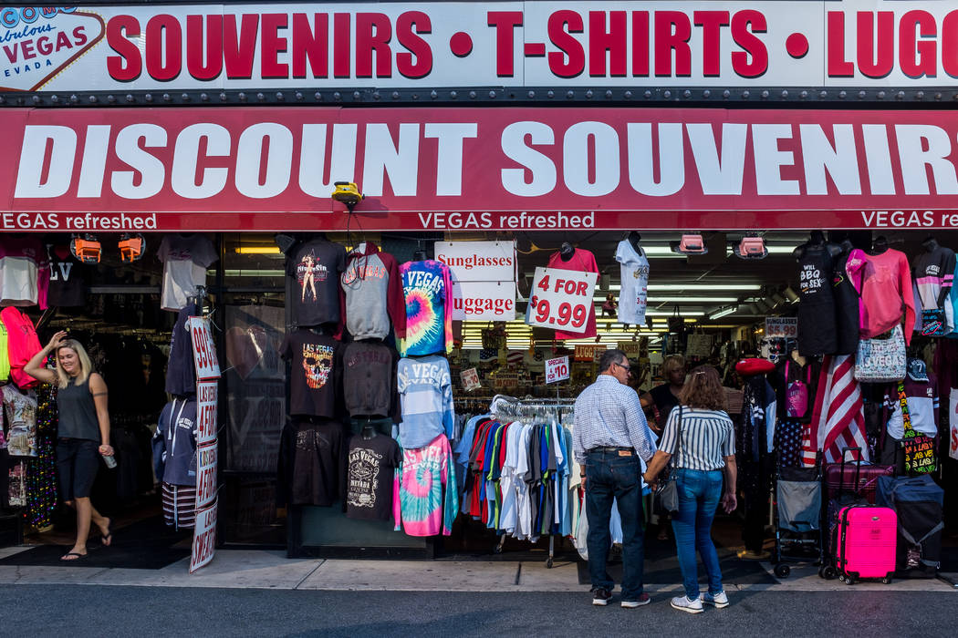 Strip visitors browse Las Vegas souvenirs in a shop on Las Vegas Boulevard on Wednesday, Feb. 7, 2018.  Patrick Connolly Las Vegas Review-Journal @PConnPie