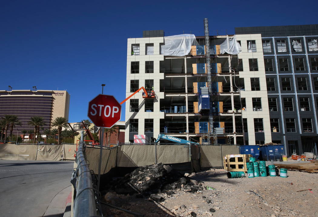 A six-story office building under construction next to Red Rock Resort at the southeast corner of Pavilion Center and Griffith Peak drives on Wednesday, Feb. 7, 2018, in Las Vegas. Bizuayehu Tesfa ...
