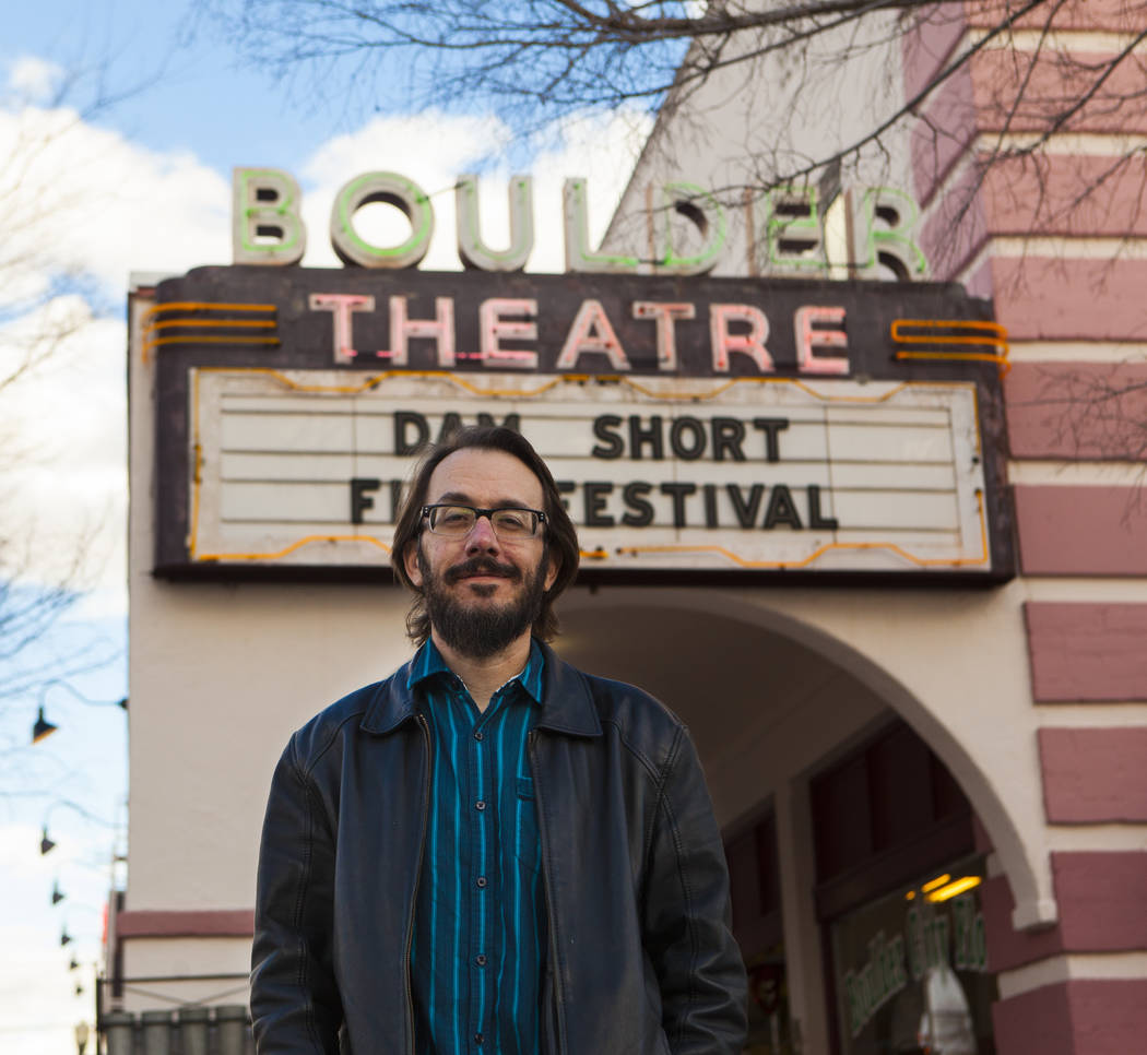 Lee Lanier, executive director and co-founder of the Dam Short Film Festival, in front of the Boulder Theatre in Boulder City on Friday, Feb. 3, 2017. (Miranda Alam/Las Vegas Review-Journal) @mira ...