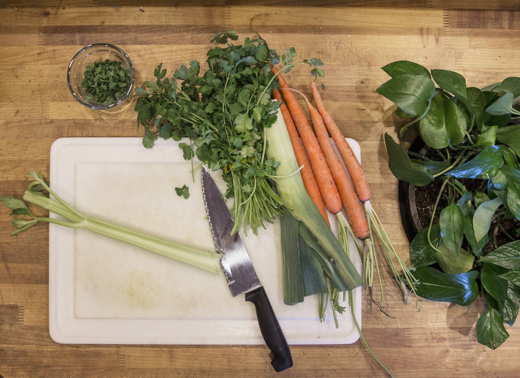 Fresh cut vegetables for chicken noodle soup in Nancy Nelson's kitchen on Monday, February 5, 2018, in Las Vegas. Nelson was diagnosed with early onset Alzheimerճ disease in 2013 and attribu ...