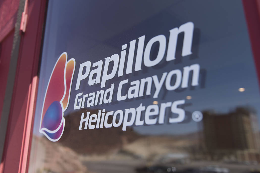 Signage for Papillon Grand Canyon Helicopters is seen on the entry of the new Hoover Dam helipad office in Boulder City, Thursday, Sept. 8, 2016. Jason Ogulnik/Las Vegas Review-Journal