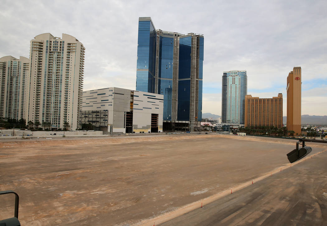 The unfinished Fontainebleau project on the Las Vegas Strip has a new name -- The Drew Las Vegas -- and its opening will be in late 2020. (Bizuayehu Tesfaye/Las Vegas Review-Journal) @bizutesfaye