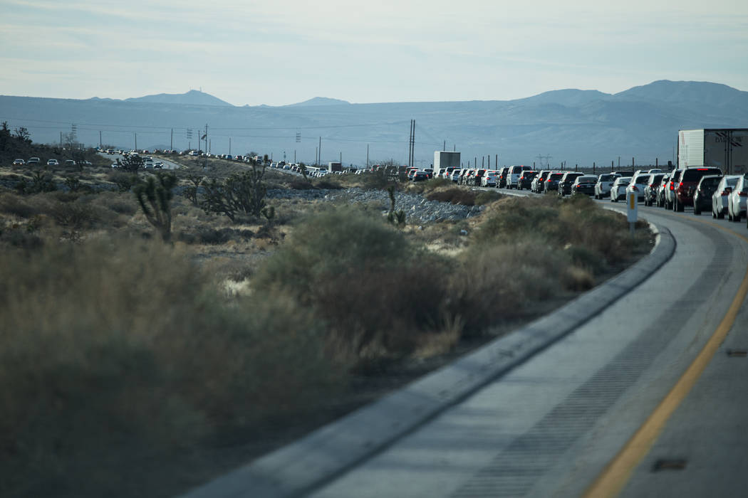 Traffic builds along Interstate 15 on New Year's Day outside Nipton, Calif., Monday, Jan. 1, 2018. Joel Angel Juarez Las Vegas Review-Journal @jajuarezphoto