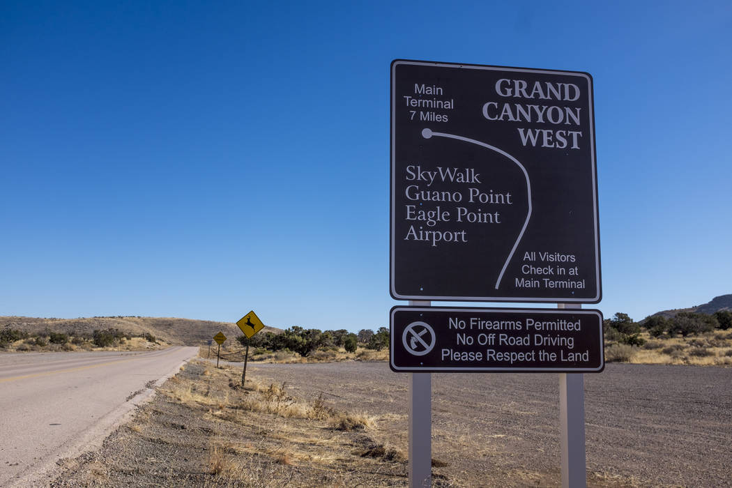 Signs to the entrance of Grand Canyon West and the Hualapai Nation Indian Reservation in Arizona on Sunday, Feb. 11, 2018.  Patrick Connolly Las Vegas Review-Journal @PConnPie
