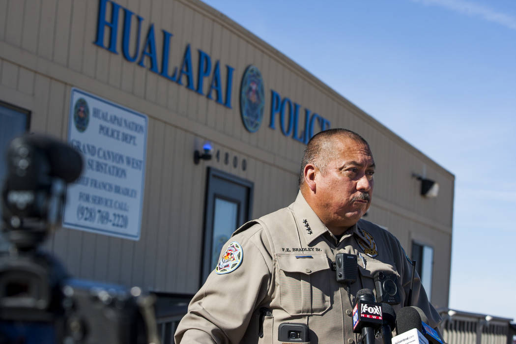 Chief Francis Bradley of the Hualapai Nation Police Department gives a press conference at Grand Canyon West in Arizona on Sunday, Feb. 11, 2018.  Patrick Connolly Las Vegas Review-Journal @PConnP ...