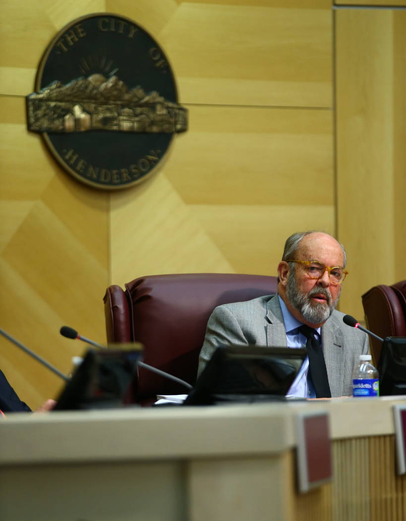 Henderson City Councilman John Marz speaks during a council meeting on Tuesday, Feb. 20, 2018. Chase Stevens Las Vegas Review-Journal @csstevensphoto