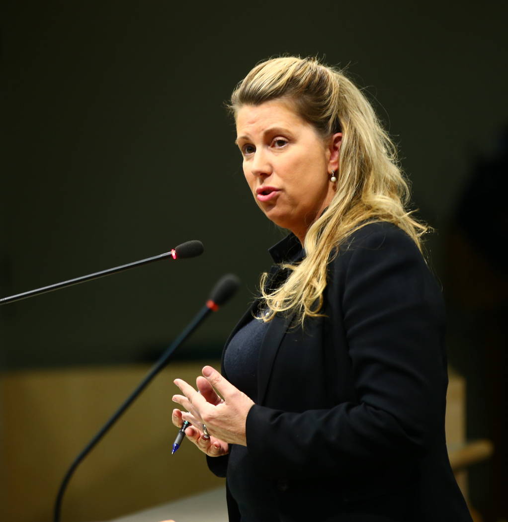 Attorney Christine Murphy, representing the Legacy Golf Course, speaks during a Henderson City Council meeting on Tuesday, Feb. 20, 2018. Chase Stevens Las Vegas Review-Journal @csstevensphoto