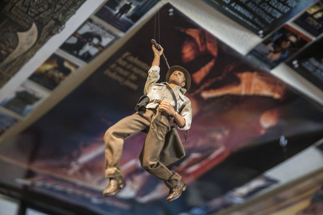 An Indiana Jones figurine hanging from the ceiling of Actor Ben Stobber's Las Vegas home on Thursday, February 15, 2018. Benjamin Hager Las Vegas Review-Journal @benjaminhphoto