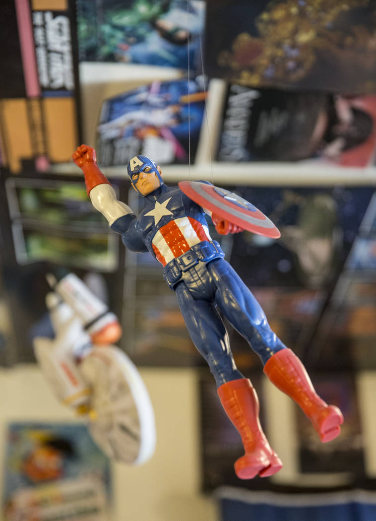 A Captain America figurine hanging from the ceiling of Actor Ben Stobber's Las Vegas home on Thursday, February 15, 2018. Benjamin Hager Las Vegas Review-Journal @benjaminhphoto