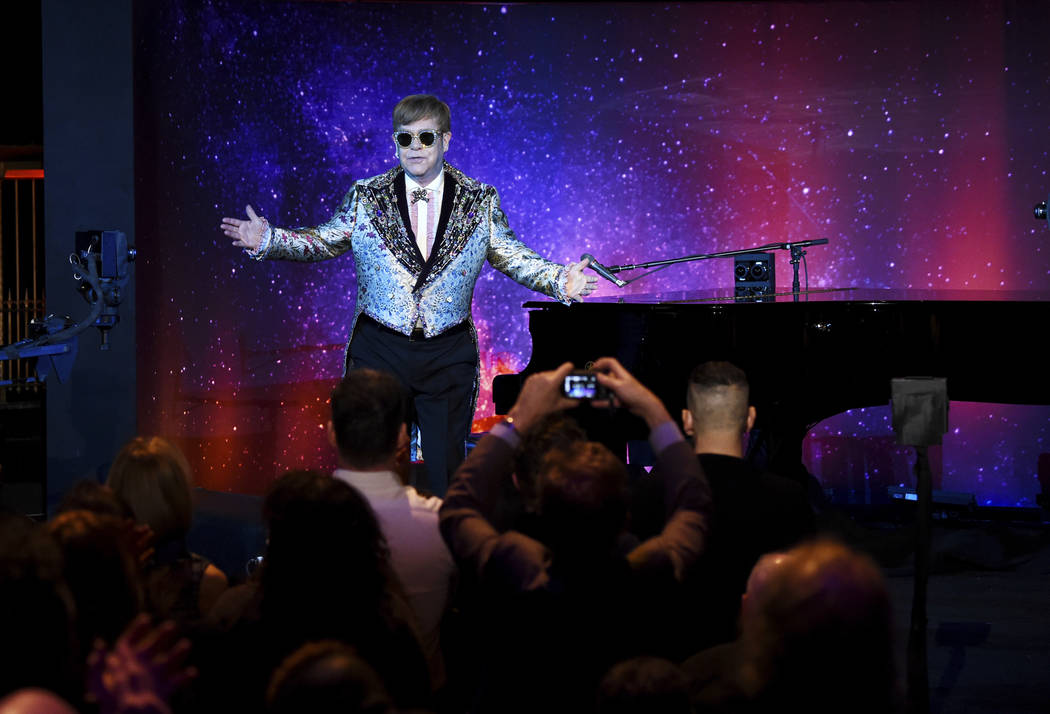 Singer Elton John performs before announcing final world tour at Gotham Hall on Wednesday, Jan. 24, 2018, in New York. (Photo by Evan Agostini/Invision/AP)