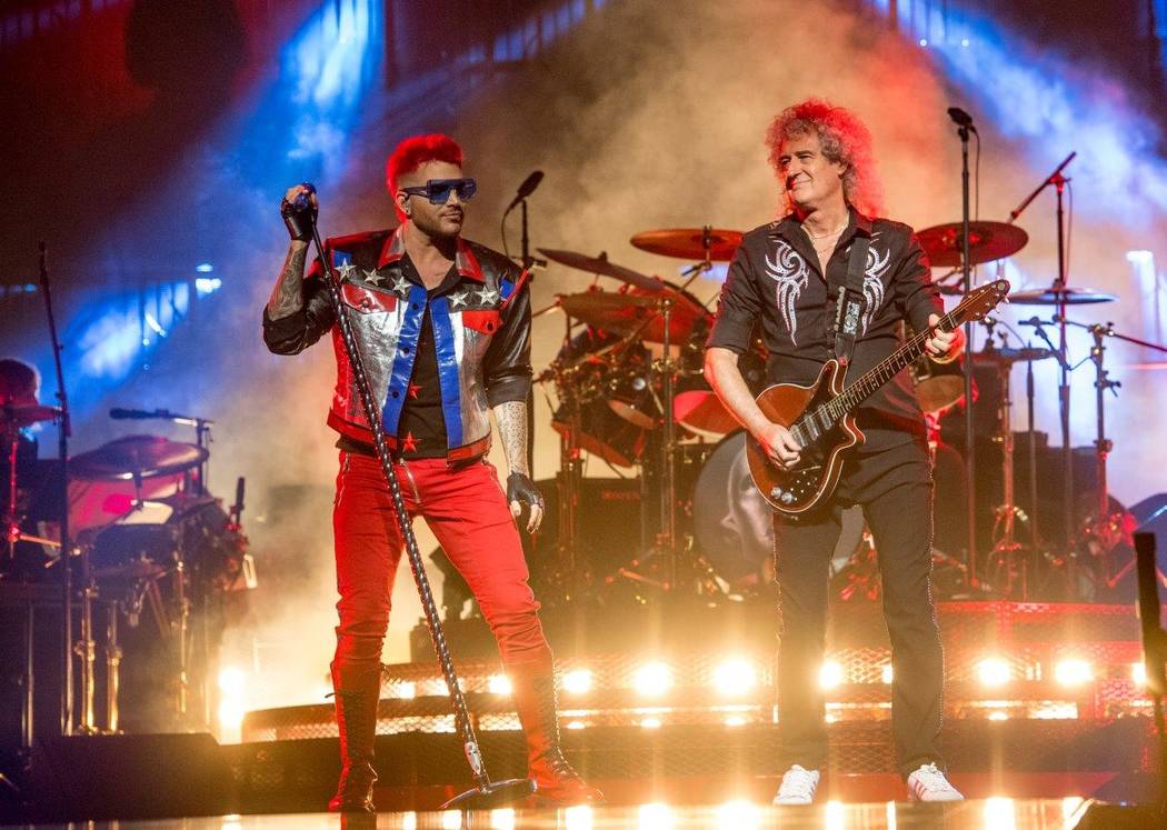 Queen guitarist Brian May and Adam Lambert perform at the T-Mobile Arena June 24.  (Tom Donoghue)