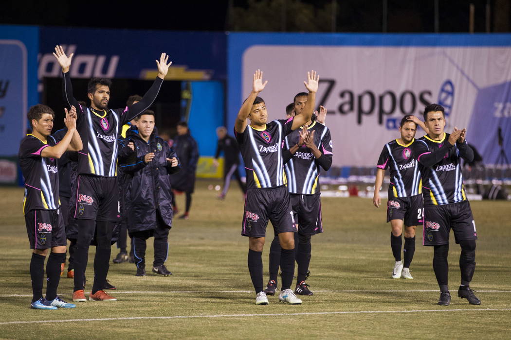 Las Vegas Lights FC players thank their fans after their 4-2 loss against D.C. United in the exhibition soccer game at Cashman Field in Las Vegas, Saturday, Feb. 24, 2018. Erik Verduzco Las Vegas  ...