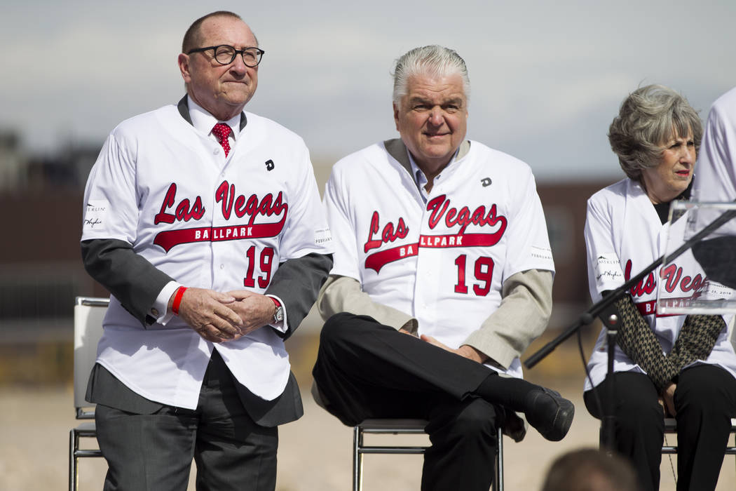 Las Vegas Convention and Visitors Authority president Rossi Ralenkotter, from left, with Clark County Commissioner's Steve Sisolak, and Susan Brager, during the groundbreaking ceremony for the Las ...