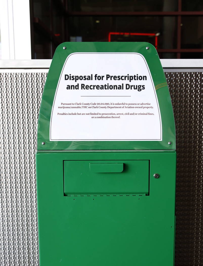A recently installed marijuana amnesty drop box is shown at McCarran International Airport on Thursday, Feb. 22, 2018, in Las Vegas. Bizuayehu Tesfaye/Las Vegas Review-Journal @bizutesfaye
