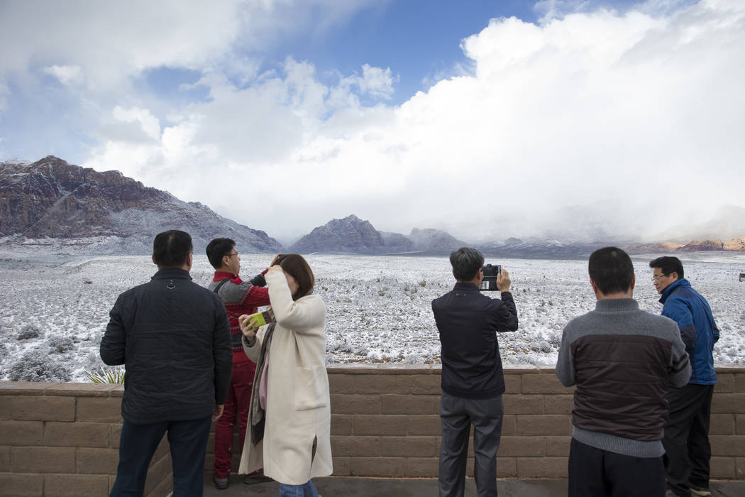 Snowfall at Red Rock Canyon Overlook on Friday, Feb. 23, 2018. Richard Brian Las Vegas Review-Journal @vegasphotograph
