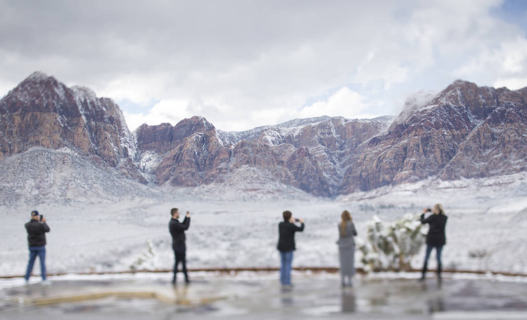 Snowfall at Red Rock Canyon Overlook on Friday, Feb. 23, 2018. Richard Brian Las Vegas Review-Journal @vegasphotograph