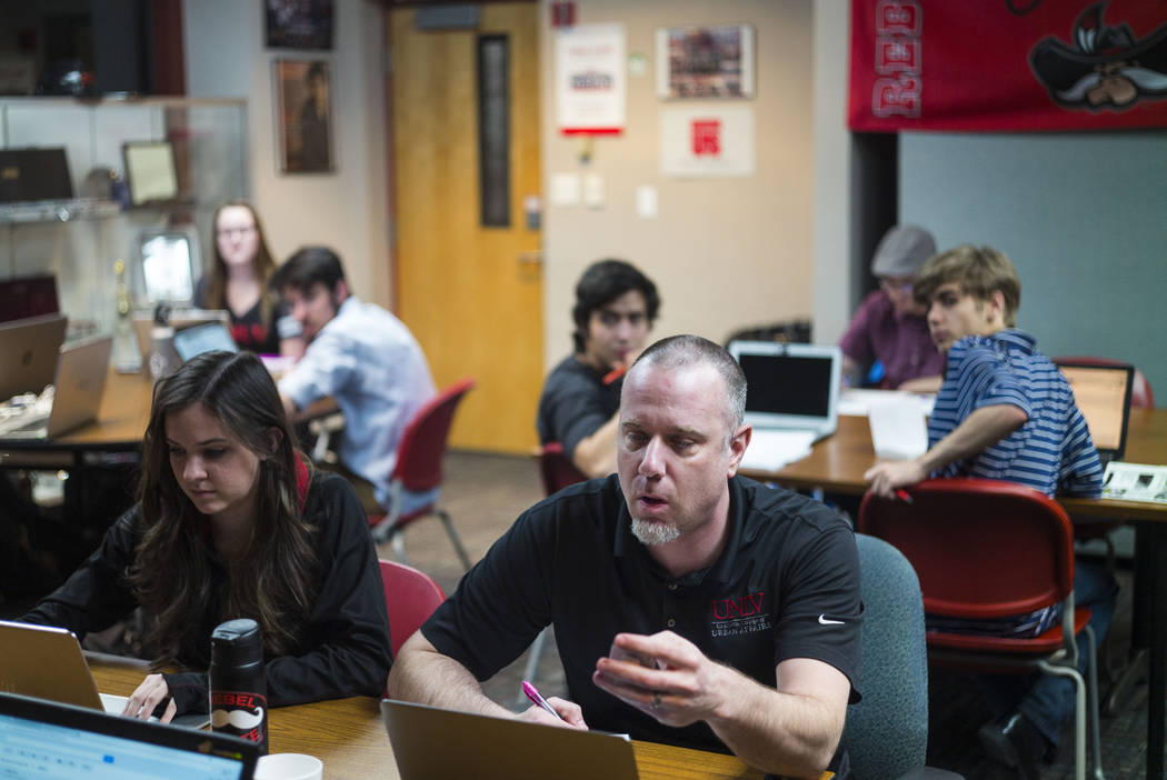 Jacob Thompson, director of the UNLV Debate Team, during a group meeting at UNLV in Las Vegas on Wednesday, Jan. 31, 2018. The team is ranked as one of the top debate programs in the country. (Cha ...