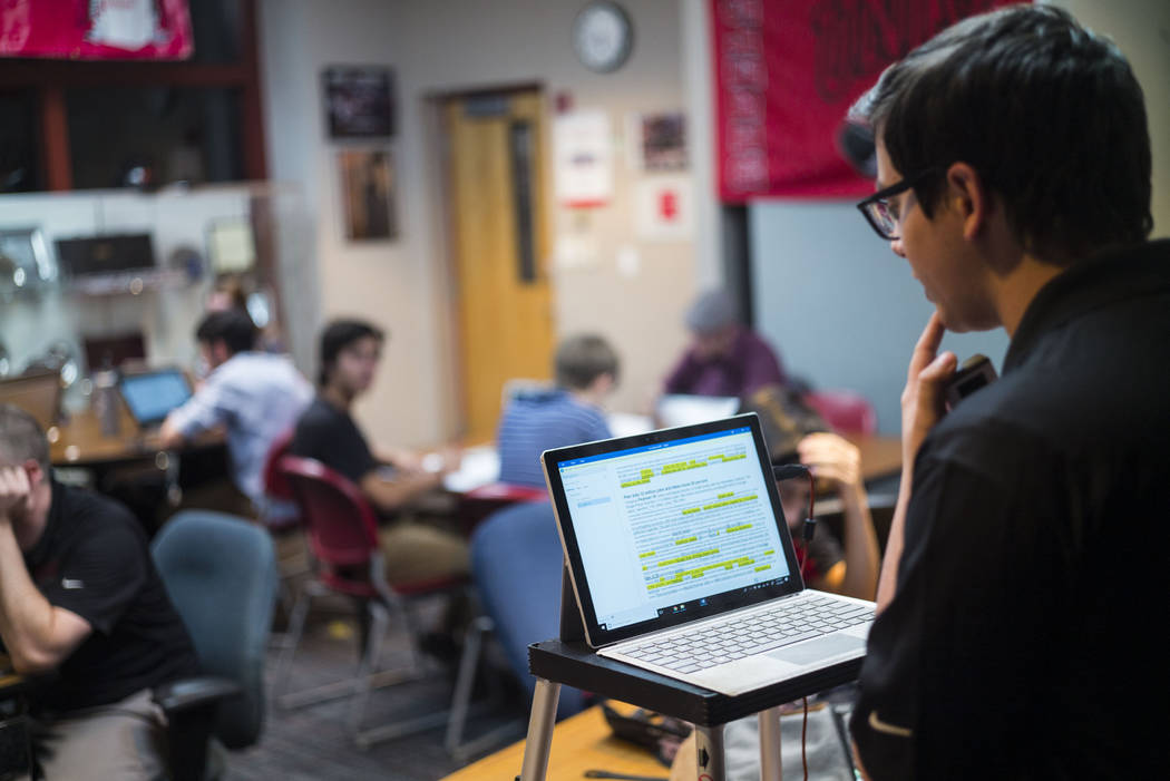 UNLV Debate Team member Jeffrey Horn practices during a group meeting at UNLV in Las Vegas on Wednesday, Jan. 31, 2018. The team is ranked as one of the top debate programs in the country. (Chase  ...