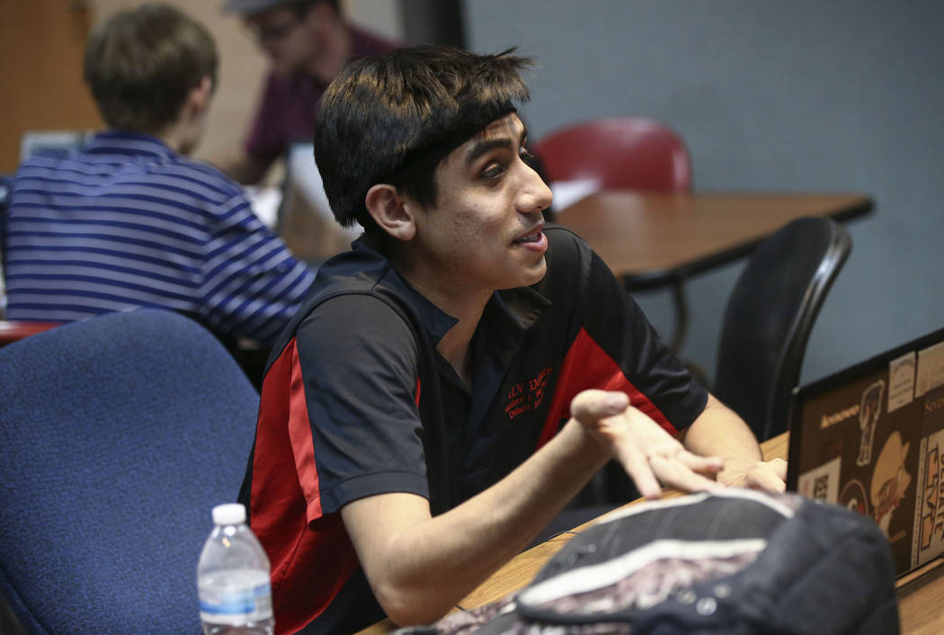 UNLV Debate Team member Reece Aguilar during a group meeting at UNLV in Las Vegas on Wednesday, Jan. 31, 2018. The team is ranked as one of the top debate programs in the country. (Chase Stevens/L ...