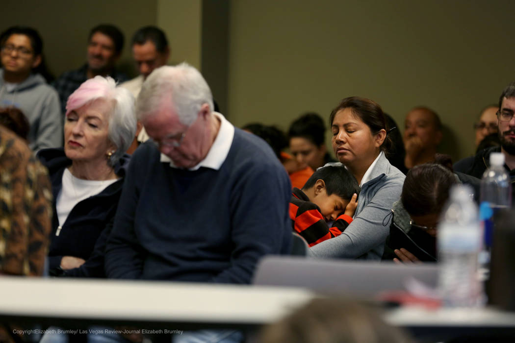 Individuals listen to options shared on the transgender policies for the Clark County School District at Nevada Department of Education in Las Vegas, Tuesday, Nov. 28, 2017. Elizabeth Brumley Las  ...