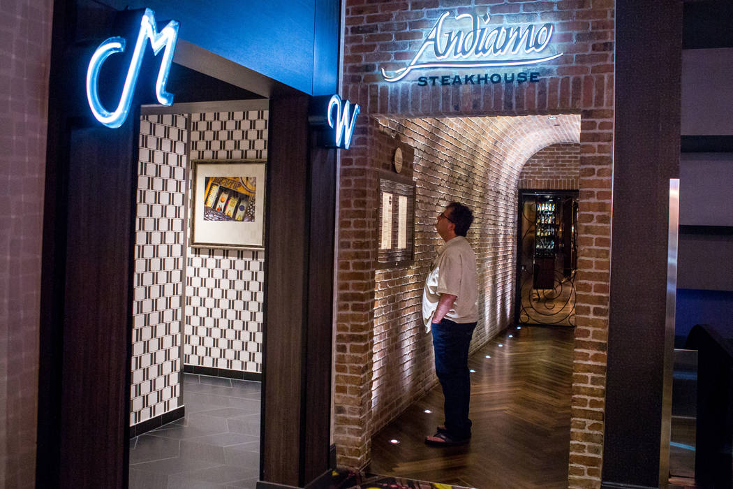 The entrance to Andiamo Italian steakhouse at D Las Vegas on Thursday, Feb. 15, 2018. The hotel-casino is now accepting Bitcoin at some of its restaurants, gift shop and hotel desk.  Patrick Conno ...