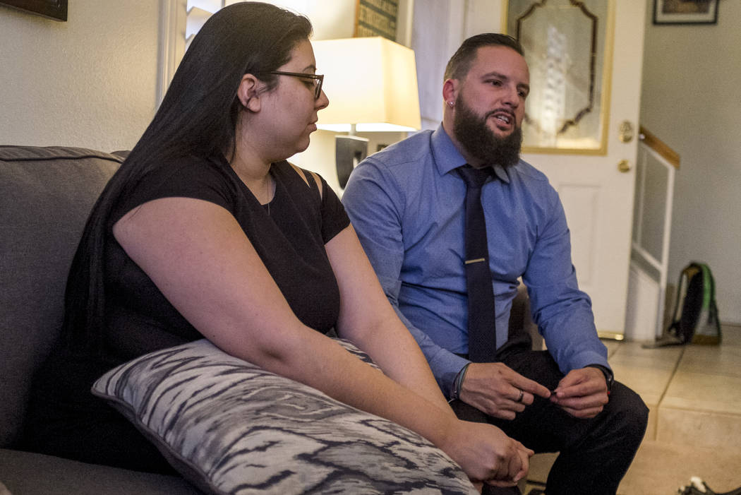 William King, a Route 91 Harvest festival shooting survivor, talks about the shooting with his fiancée Kimberly King at their Summerlin home on Wednesday, Jan. 31, 2018.  Patri ...