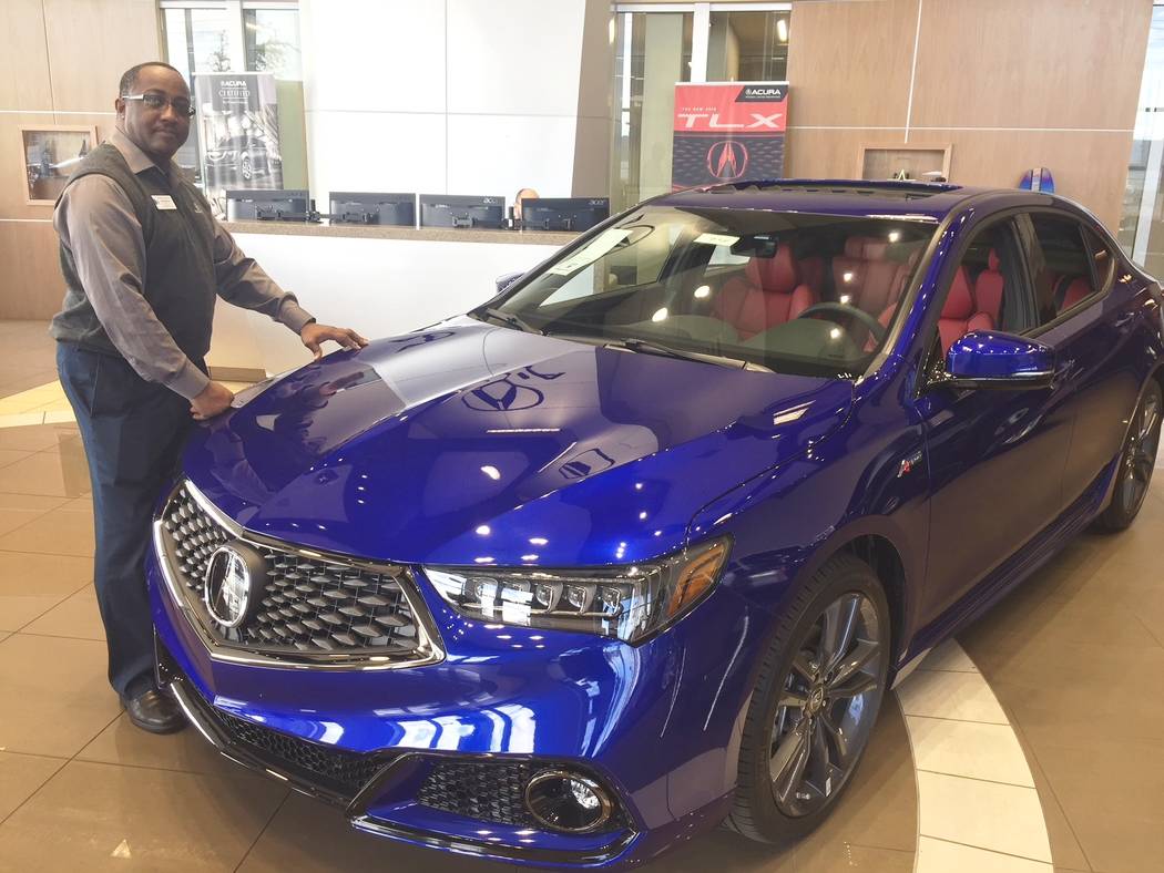 Findlay Acura
Findlay Acura internet sales manager John Williams is seen with the 2018 TLX A-Spec in the showroom at 315 Auto Mall Drive in the Valley Automall. The dealership recently won its fif ...