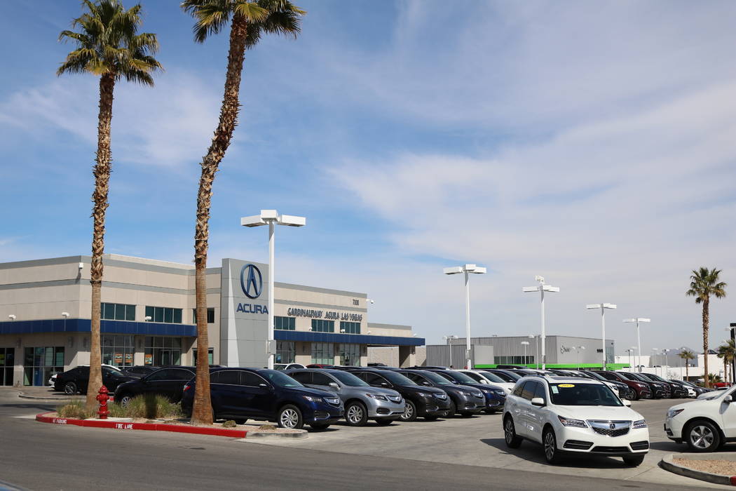 Cars for sale at CardinaleWay Acura, 7000 W. Sahara Ave., in Las Vegas, Thursday, March 8, 2018. Cox Enterprises is testing new time-saving tools  to cut time out of the purchase process at 24 Las ...