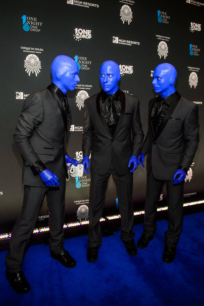 Members of Blue Man Group are shown at "One Night For One Drop" on Friday, March 2, 2018. (Brenton Ho)