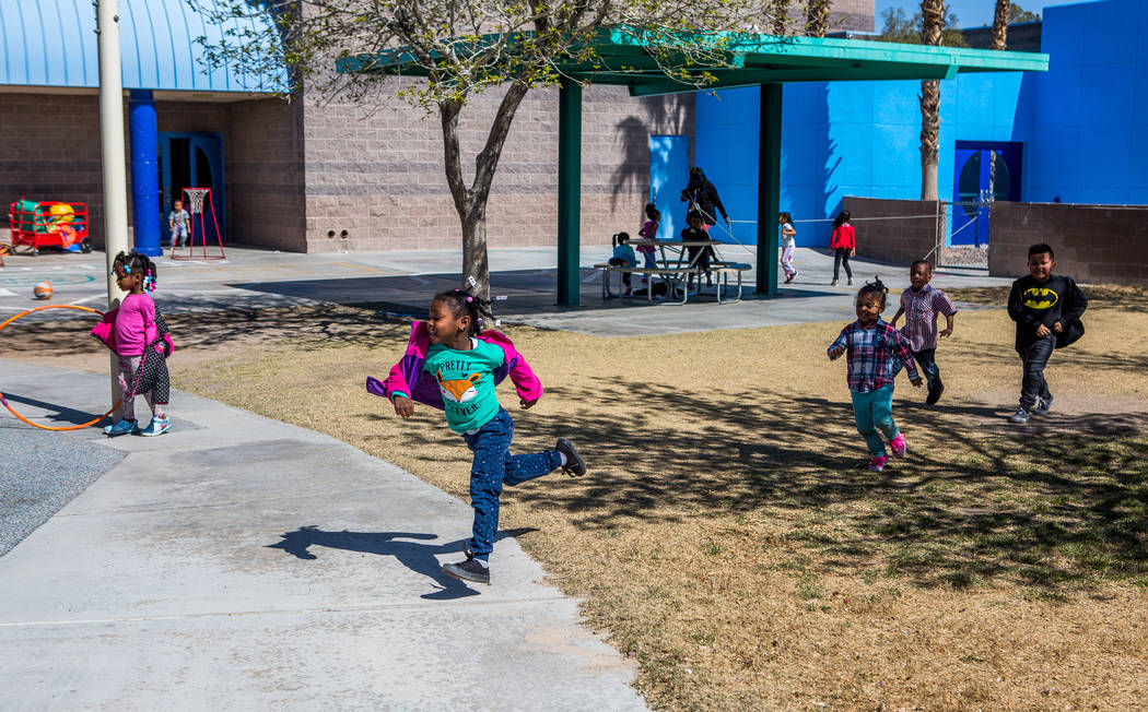 Elementary schoolers play on the playground during recess at H. P. Fitzgerald Elementary School in North Las Vegas on Tuesday, March 6, 2018.  Patrick Connolly Las Vegas Review-Journal @PConnPie